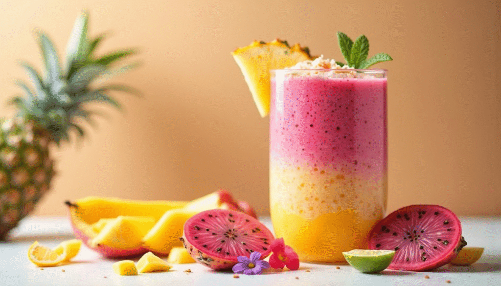 Tropical Sunrise Smoothie with Dragon Fruit Puree ​